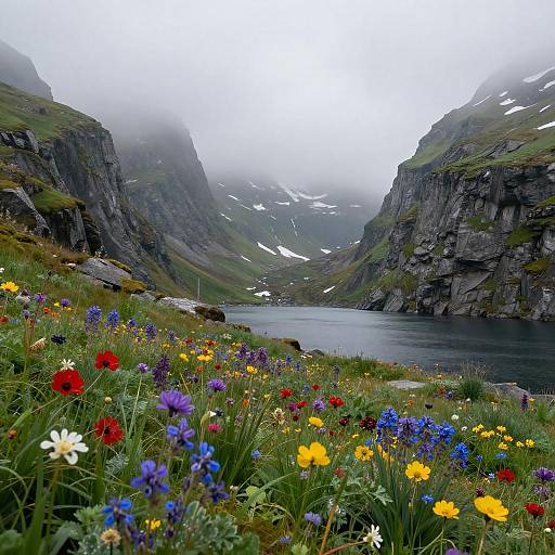 Serene Fjord with Colorful Meadow
