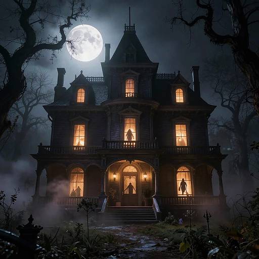 Haunted Victorian Manor on Foggy Night