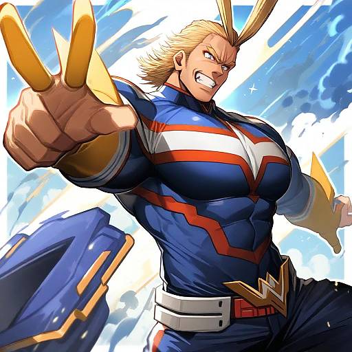 Illustration of All might, boku no hero academia in the style of Tab head