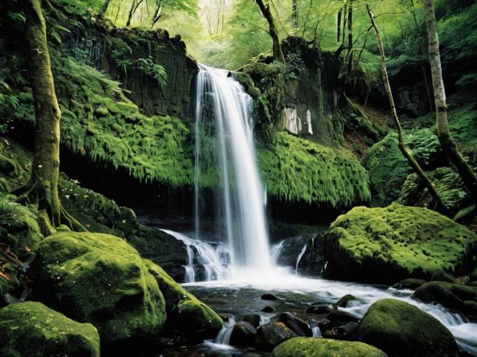 Serene Waterfall in Enchanted Forest