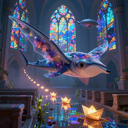 Vibrant Manta Spirit in Neon Cathedral
