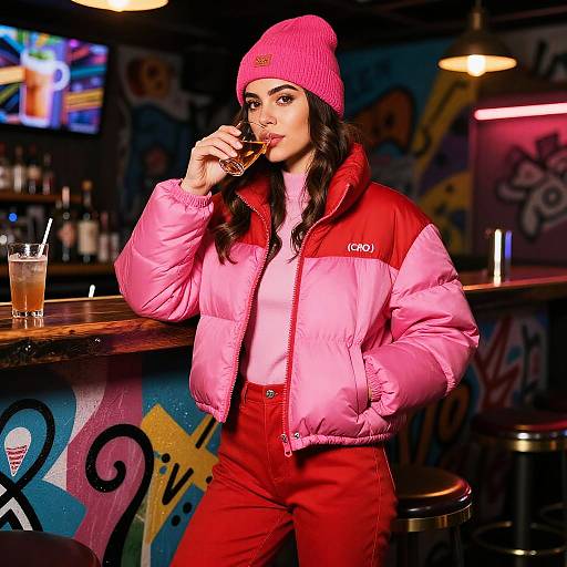 Svelte Woman in Bold Streetwear at Night