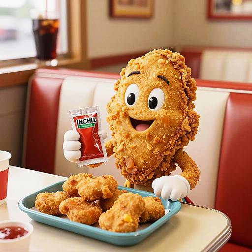 Anthropomorphic Chicken Nugget at Diner
