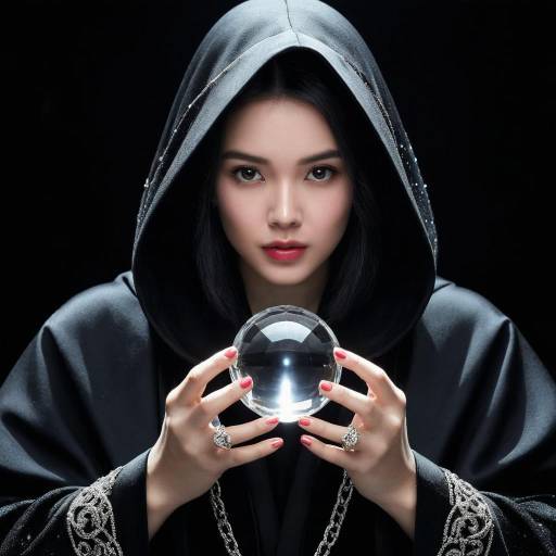 Mysterious Woman in Hooded Cloak with Crystal Ball
