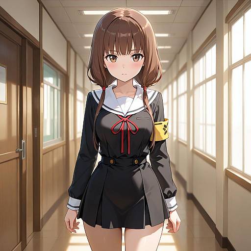 Iino Miko Anime Schoolgirl Hallway Shot