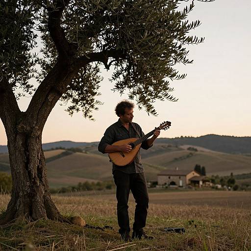 Italian Mandolin Player at Sunset