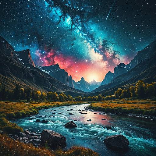Galactic River Landscape at Sunset