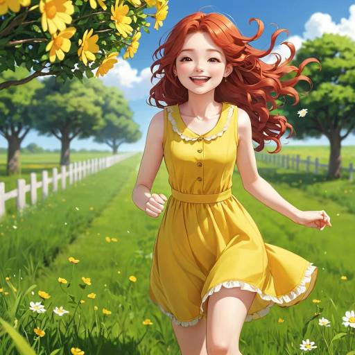Joyful Girl in Yellow Dress Outdoors