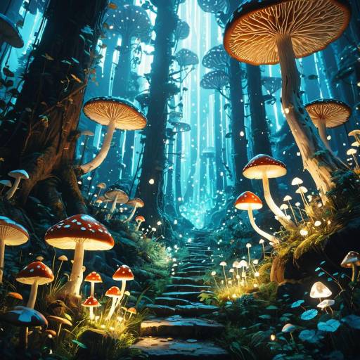Mystical Glowing Mushroom Forest Path Mystical Glowing Mushroom Forest Path