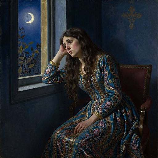 Melancholic Persian Woman by Moonlight