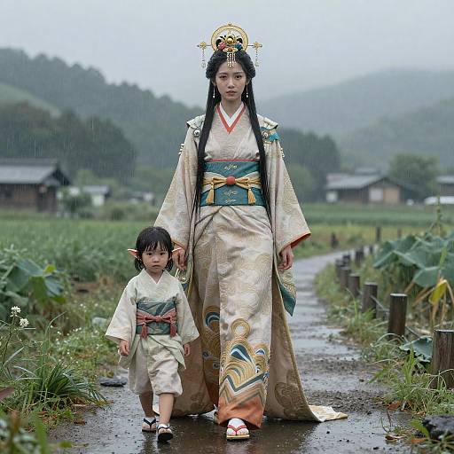 Elven Empress in Rural Japan Rain