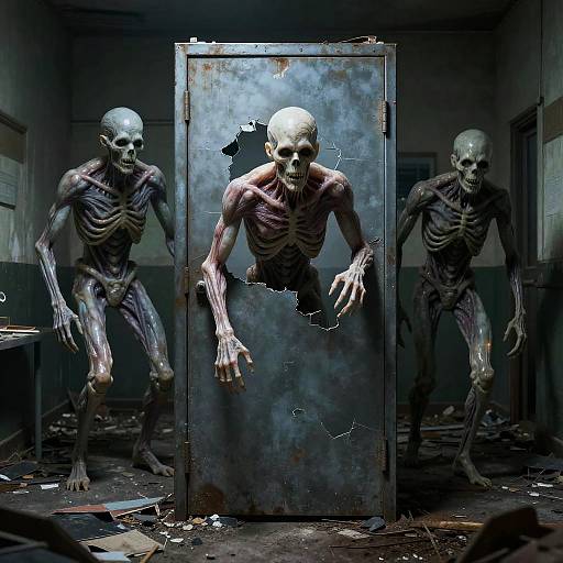 Skeletal Backrooms Creatures in Decay