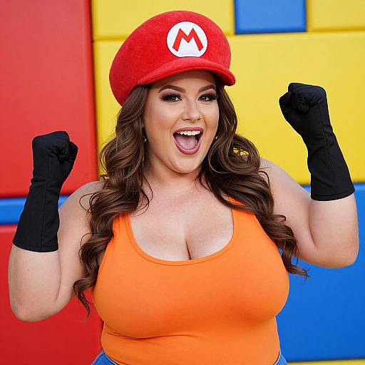 Victorious Curvy Woman in Mario Hat