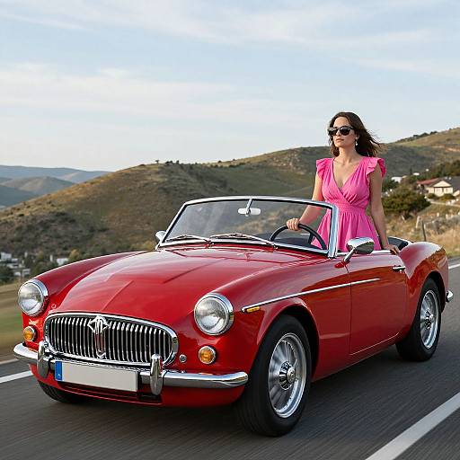 Red MG Midget Convertible with Woman