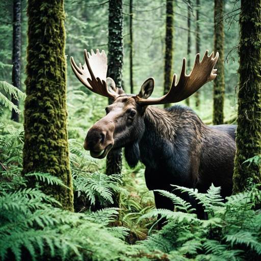 Playful Moose in Dense Forest Playful Moose in Dense Forest