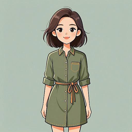 Smiling Woman in Olive Green Dress