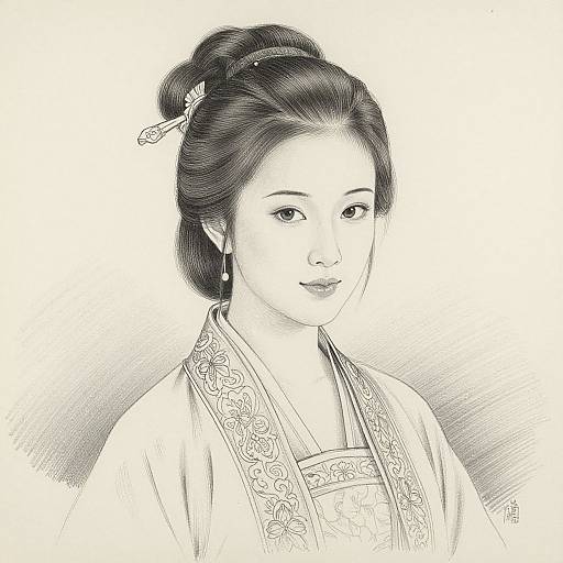 Elegant Traditional Chinese Woman Sketch