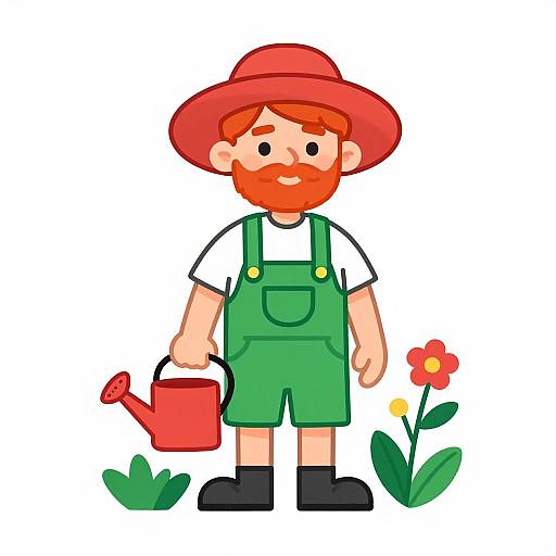 Red-Haired Gardener Line Art Illustration