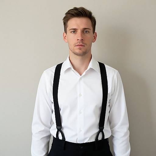 Man in White Shirt and Suspenders