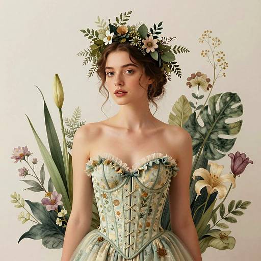 Elegant Woman with Foliage Crown
