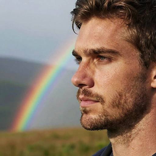 Close-up Portrait of Man with Rainbow