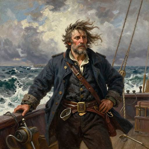 Old Sea Captain Amid Stormy Ocean