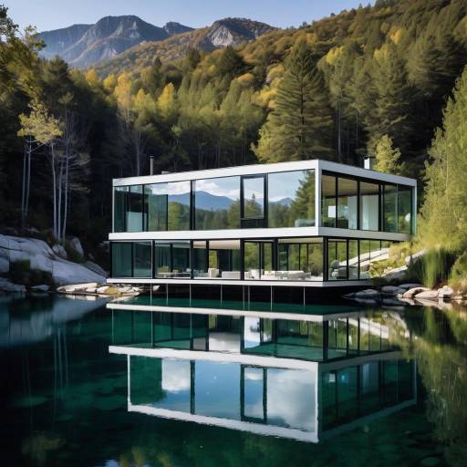 Elegant Glass House by Serene Lake Elegant Glass House by Serene Lake