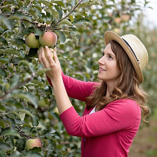 Woman Harvesting Apples in Orchard