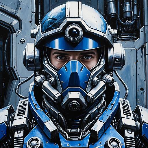 Futuristic Mech Pilot in Blue Armor