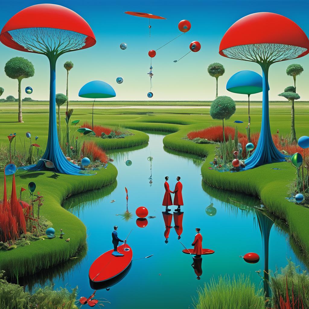 Surreal Wetland Dreamscape with Figures