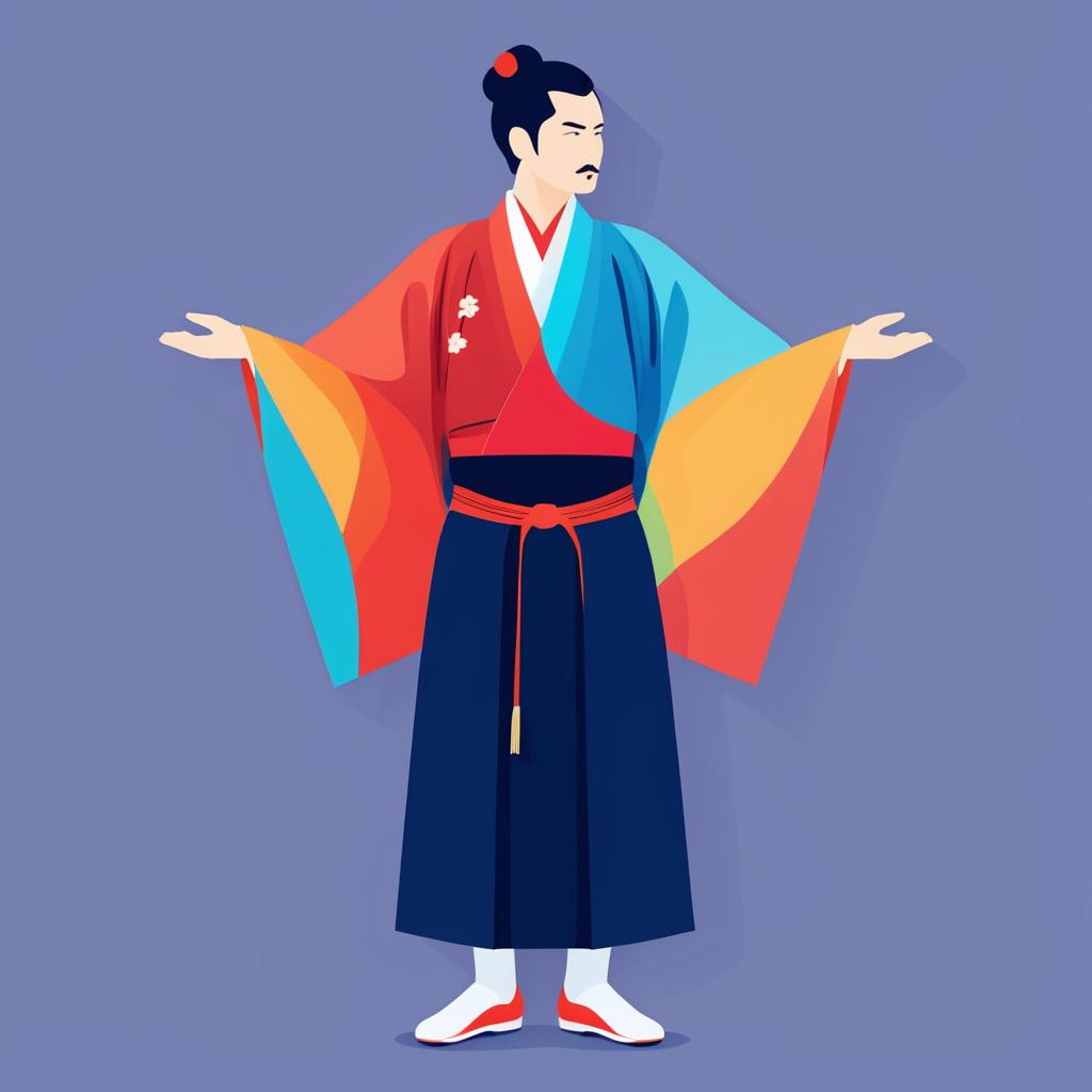 Vibrant Minimalist Japanese Man Illustration