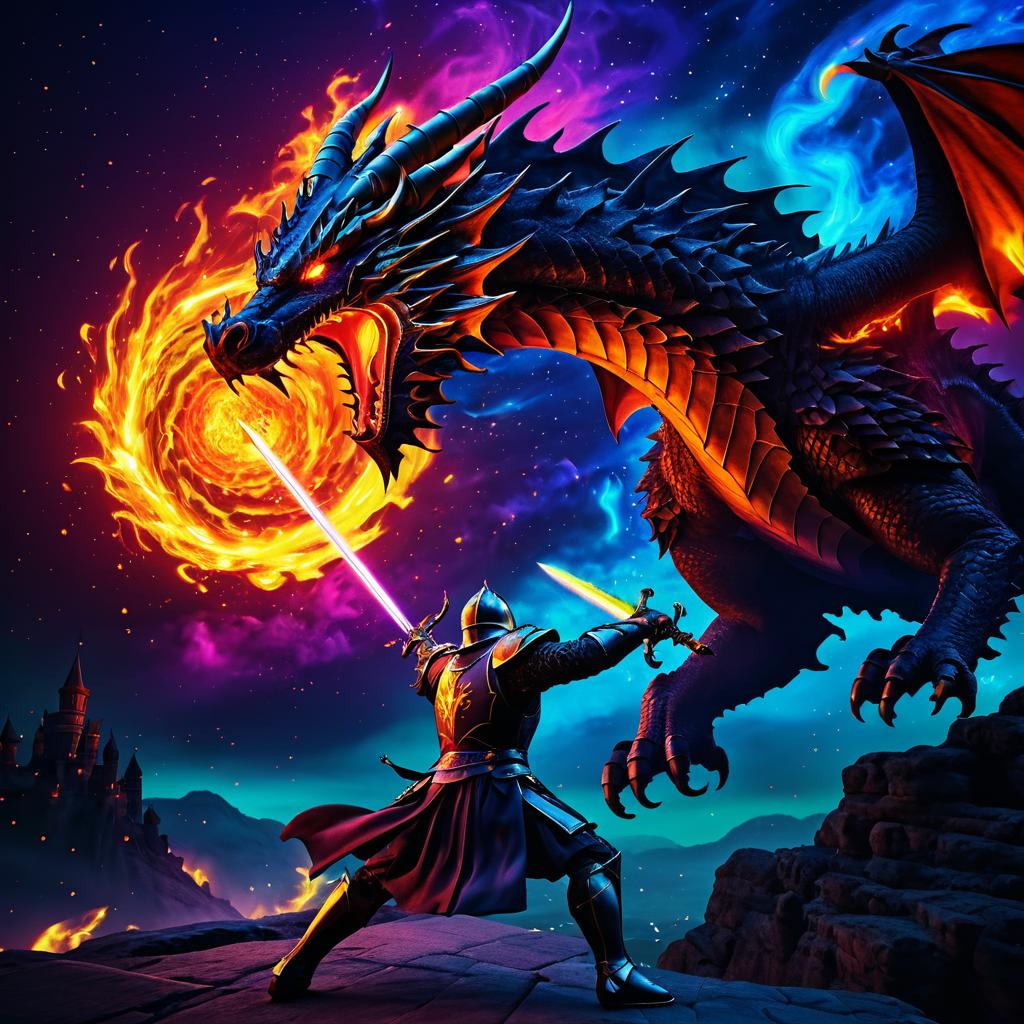 Vivid Dragon vs Knight Digital Artwork