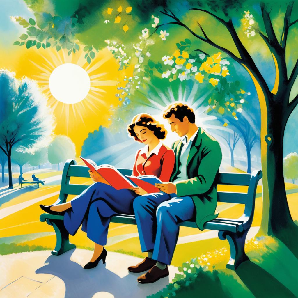 Chagall-Inspired Park Bench Romance