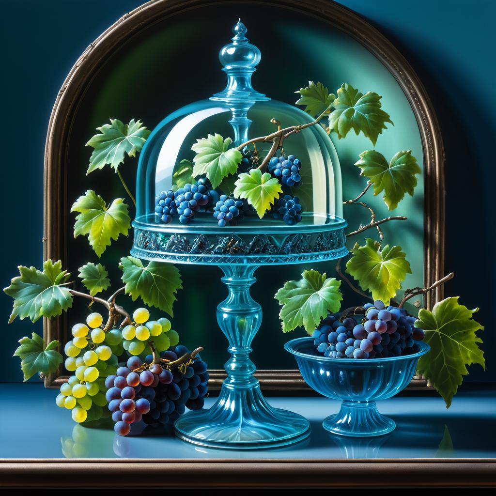 Miniature Vineyard Still Life Under Glass