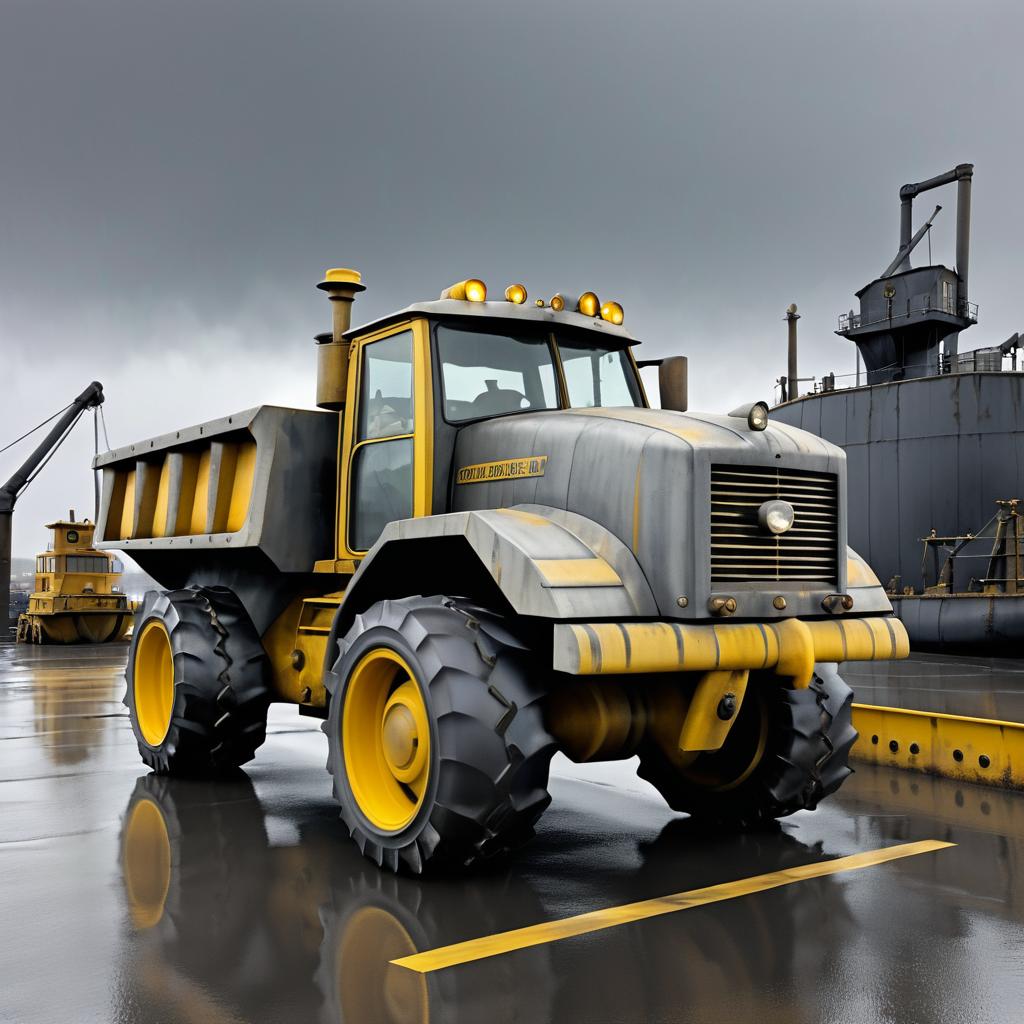 Vigilant Anthropomorphic Road Grader in Storm