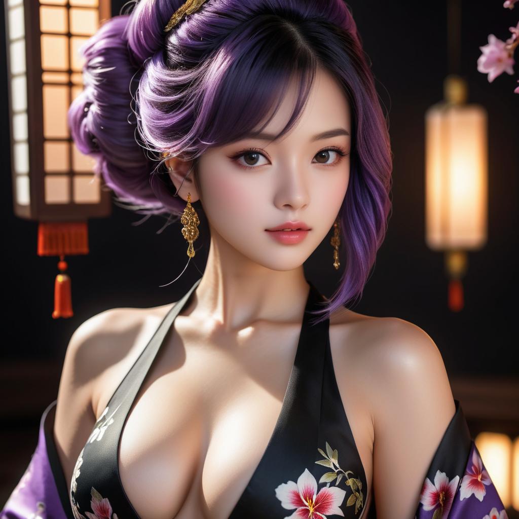 Graceful Kimono Fashion with Purple Hair