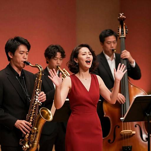 Dynamic Jazz Band Performance in Warm Colors