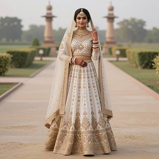 Traditional Indian Bride in White and Gold Nikah Dress
