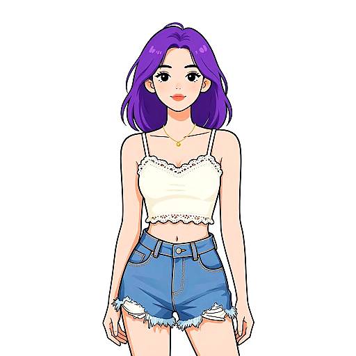 Casual Summer Woman in Denim Shorts