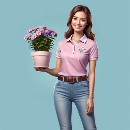 Woman Holding Flower Pot in Casual Outfit