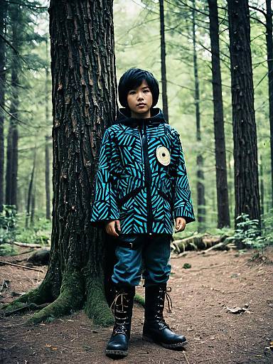 Boy in Electric Forest Costume Standing in Woodland