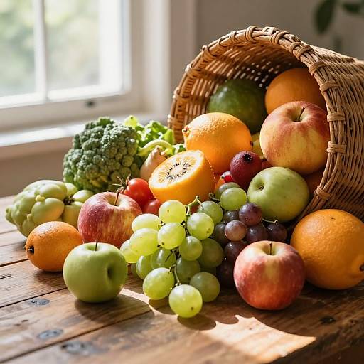 Basket Overflowing with Fresh Fruits and Vegetables
