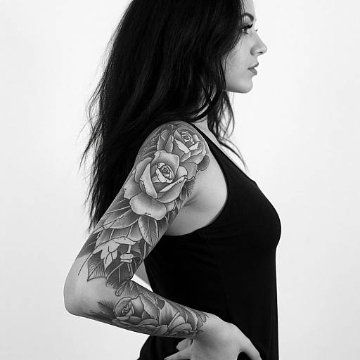 Monochrome Portrait with Rose Tattoo