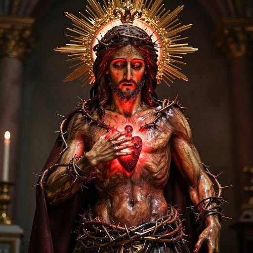 Realistic Sacred Heart with Thorny Vines