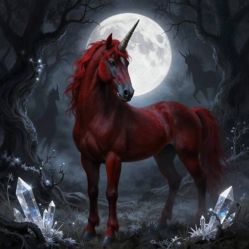 Ebon Unicorn in Moonlit Glen