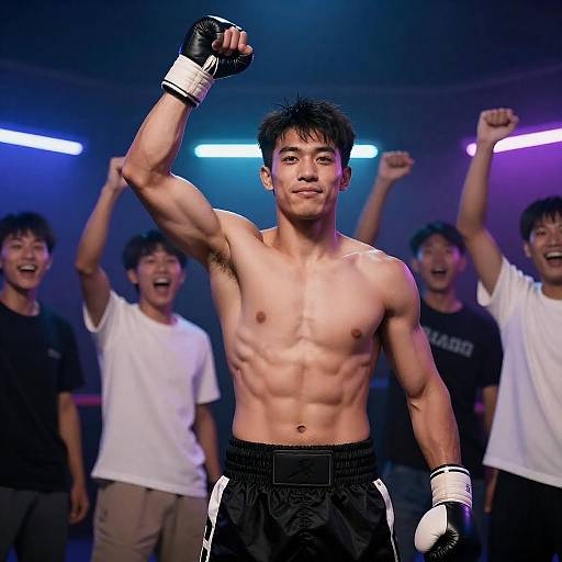 Triumphant Boxer Amid Cheering Crowd