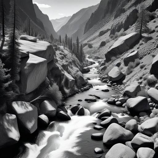 Black-and-White River System Photography