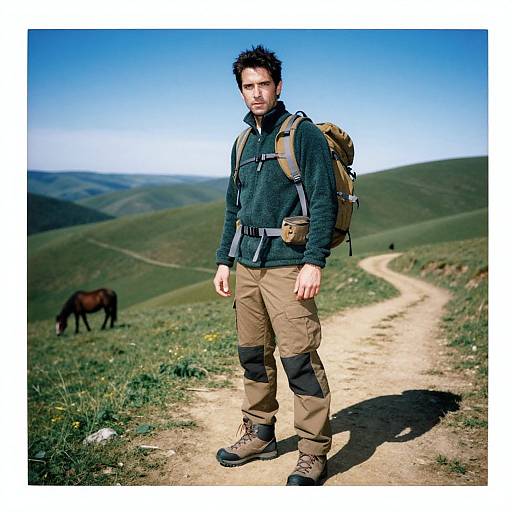 Man Hiking in Forest Green Gear