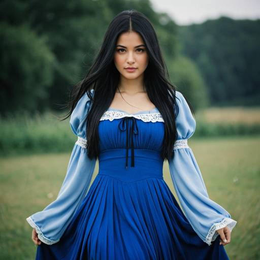 Woman in Blue Dress with Detached Sleeves Outdoors