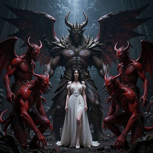 Dark Winged King Amid Red Demons